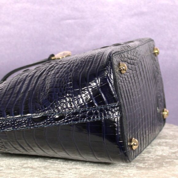 Brahmin Croc Embossed Leather Satchel Navy Melbourne Dome Bag w/ Strap & Dust Ba - Picture 7 of 16